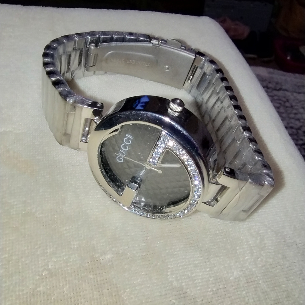 Women's Gucci Watch, Black Bezel, Stones Around Face, Stainless Steel, #1699 #10 - Picture 4 of 16